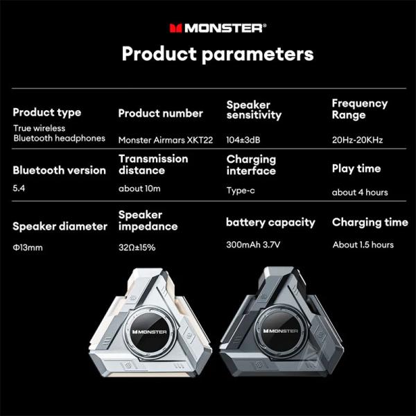 ایرپاد و هندزفری گیمینگ بیسیم مانستر Monster AirMars XKT22 White