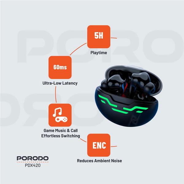 ایرپاد و هندزفری گیمینگ بیسیم پرودو گیمینگ Porodo PDX420