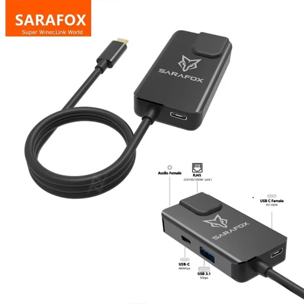 هاب گیمینگ حرفه ای 60W سارافاکس Sarafox DM5 Type-C