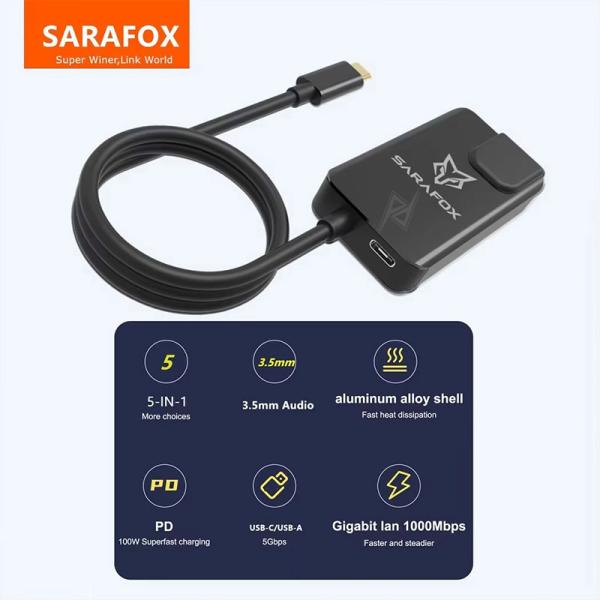 هاب گیمینگ حرفه ای 100W سارافاکس Sarafox DM5 Type-C